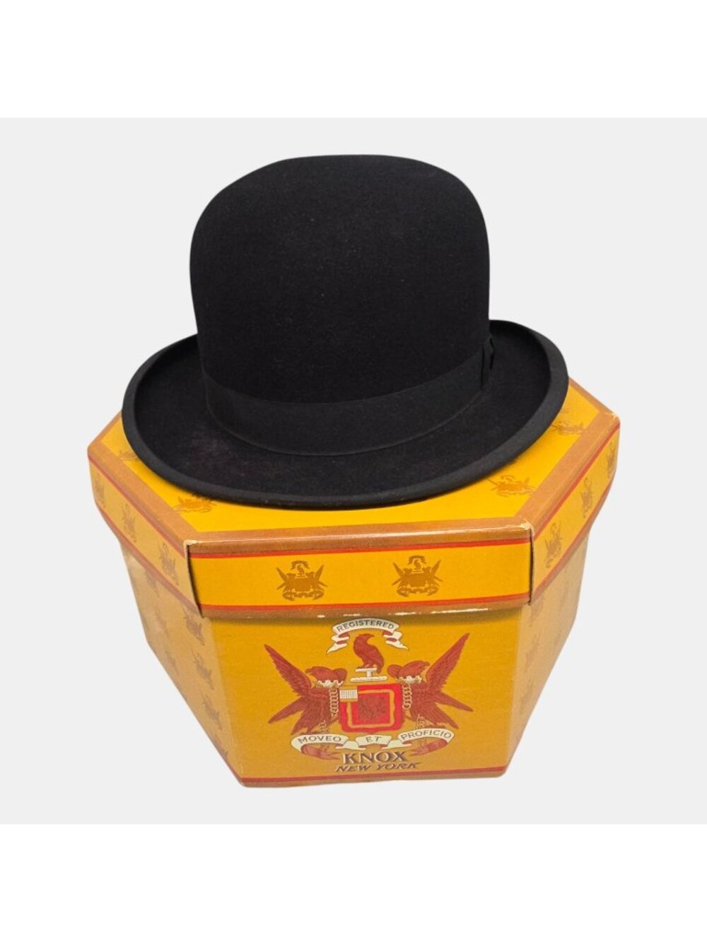 Knox Box Men's XL Derby Black Wool Felt Bowler Hat Size 7.5 Gans Rady Ribbon